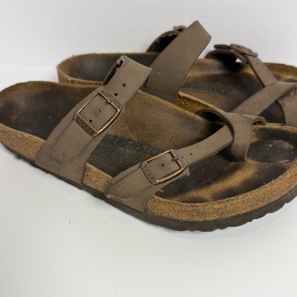 BIRKENSTOCK Mayari Slide Sandal Size 6 37 Brown Leather Adjustable Buckle Loop - Picture 3 of 10